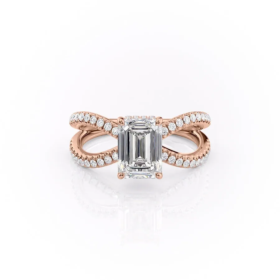 Emerald Cut Moissanite Criss-Cross Design