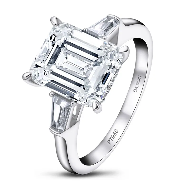 Emerald Cut Moissanite Diamond Three Stone Ring