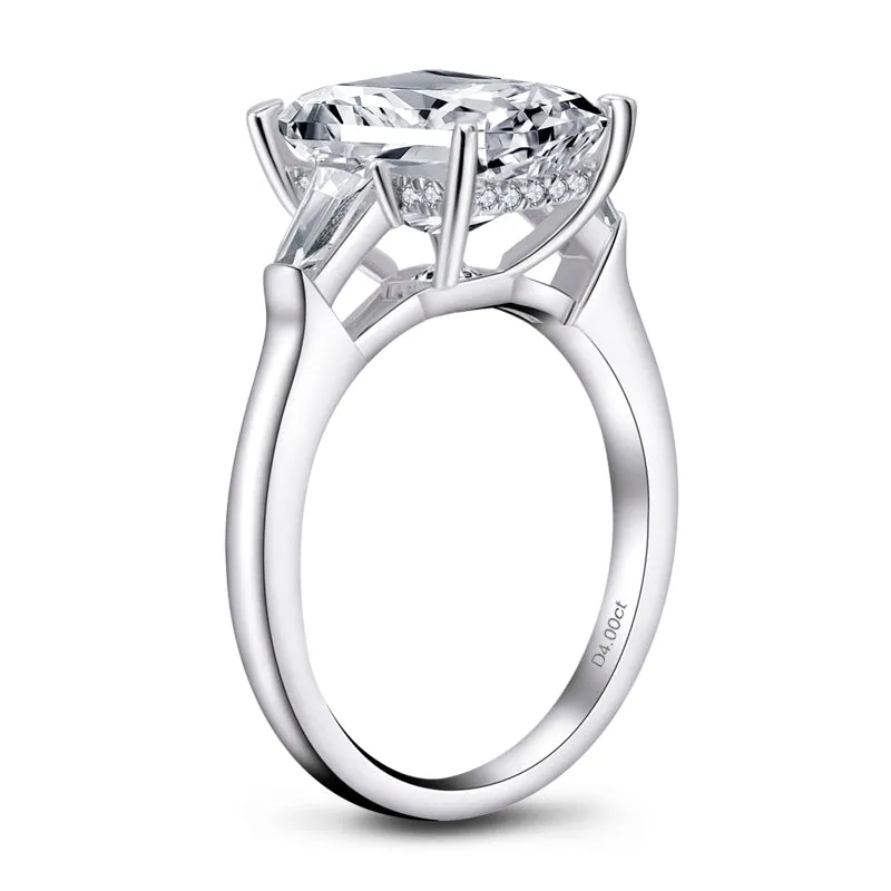 Emerald Cut Moissanite Diamond Three Stone Ring