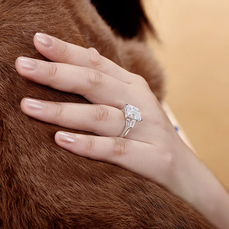 Emerald Cut Moissanite Diamond Three Stone Ring