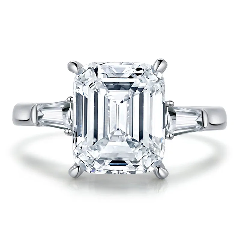 Emerald Cut Moissanite Diamond Three Stone Ring