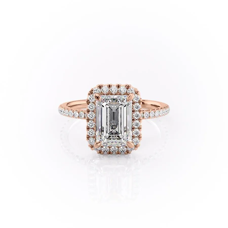 Emerald Cut Moissanite Engagement Ring, Classic Halo