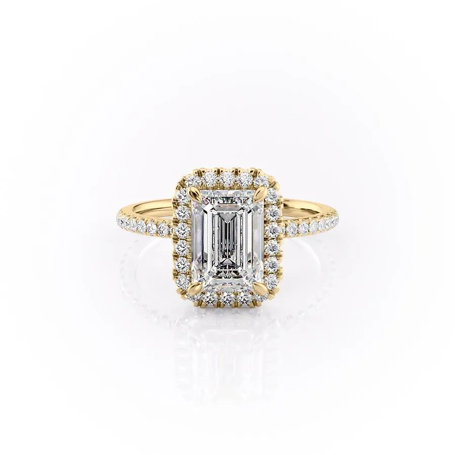 Emerald Cut Moissanite Engagement Ring, Classic Halo