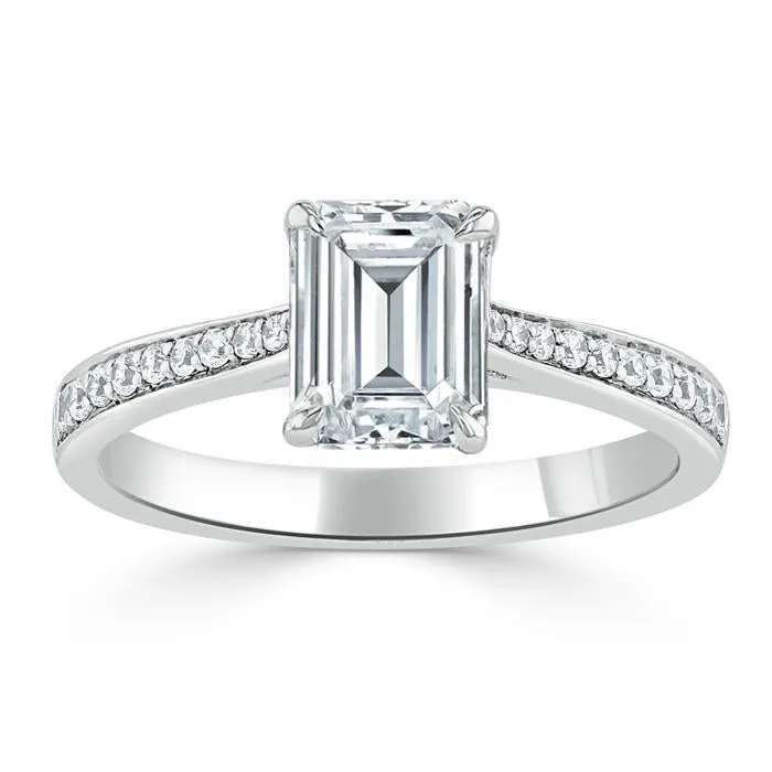 Emerald Cut Moissanite Engagement Ring, Classic Style