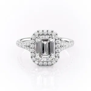 Emerald Cut Moissanite Engagement Ring, Split Shank