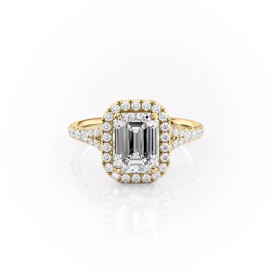 Emerald Cut Moissanite Engagement Ring, Split Shank