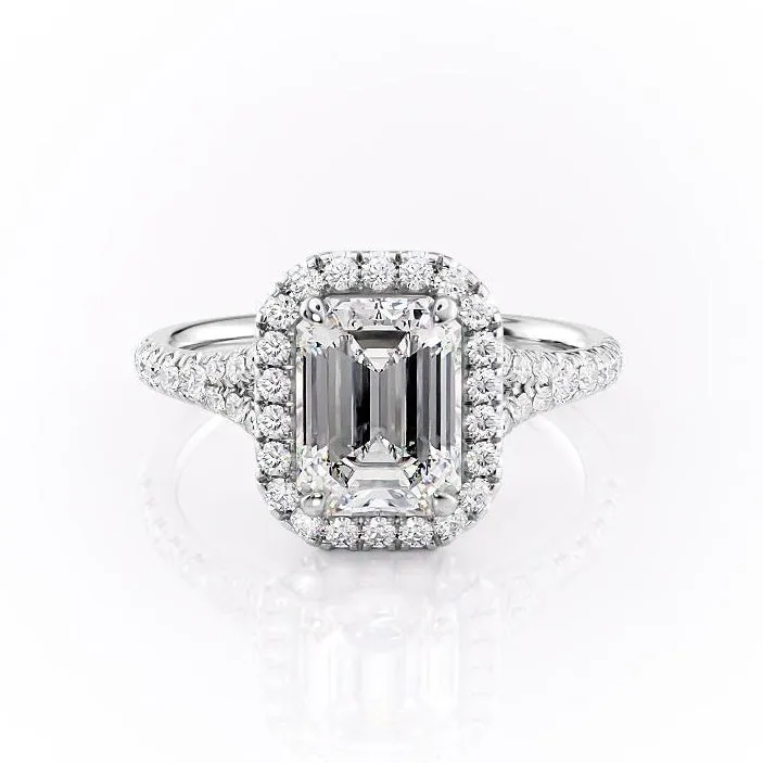 Emerald Cut Moissanite Engagement Ring, Split Shank