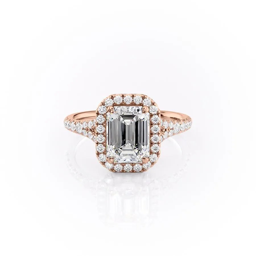 Emerald Cut Moissanite Engagement Ring, Split Shank