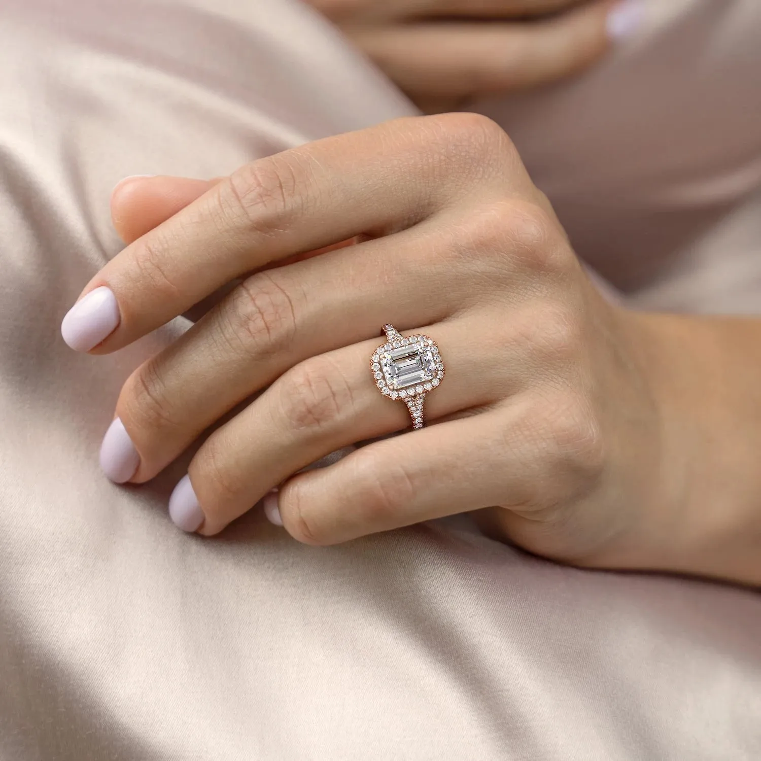 Emerald Cut Moissanite Engagement Ring, Split Shank