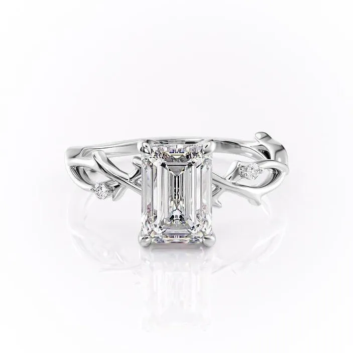 Emerald Cut Moissanite Engagement Ring, Twig Design