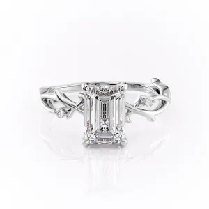 Emerald Cut Moissanite Engagement Ring, Twig Design