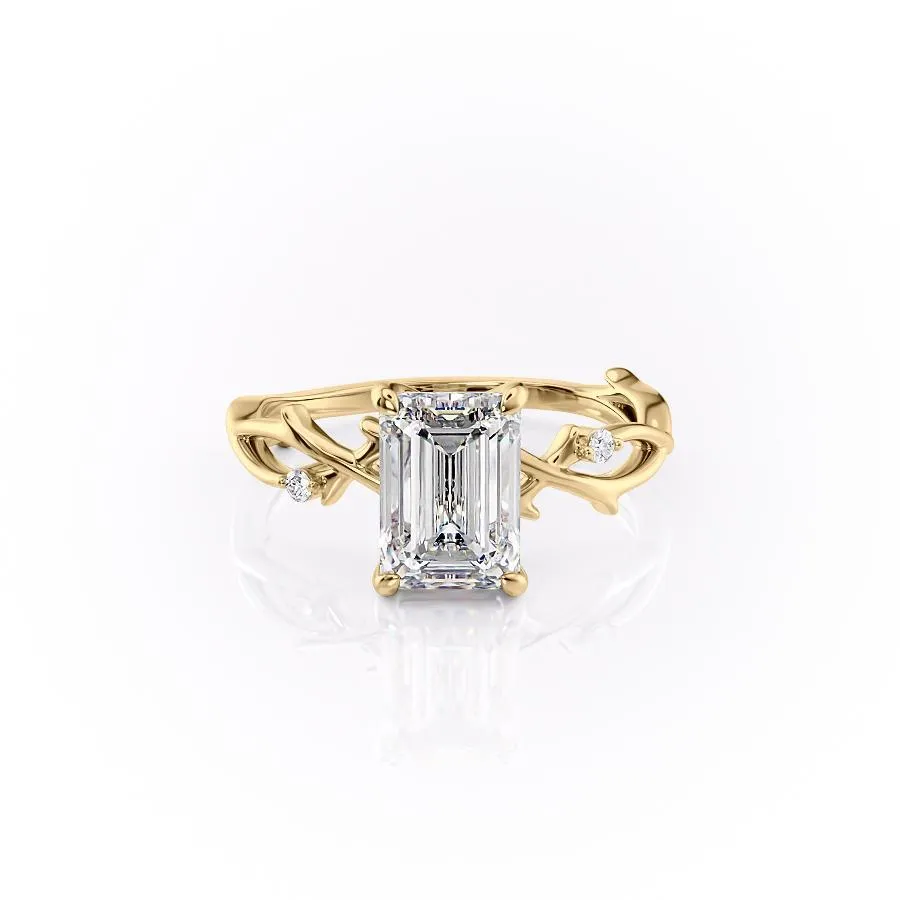 Emerald Cut Moissanite Engagement Ring, Twig Design