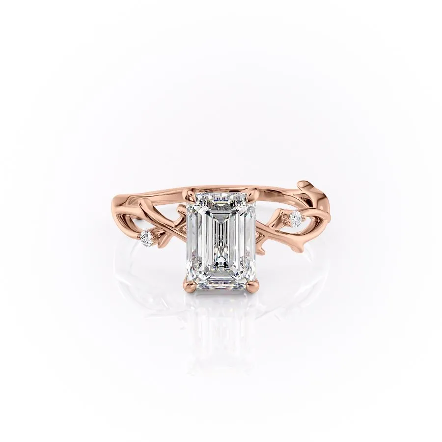 Emerald Cut Moissanite Engagement Ring, Twig Design