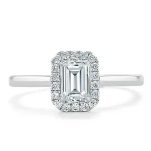 Emerald Cut Moissanite Halo Engagement Ring