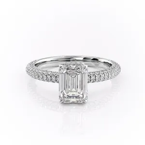 Emerald Cut Moissanite Pavé Set Shoulders With Hidden Halo