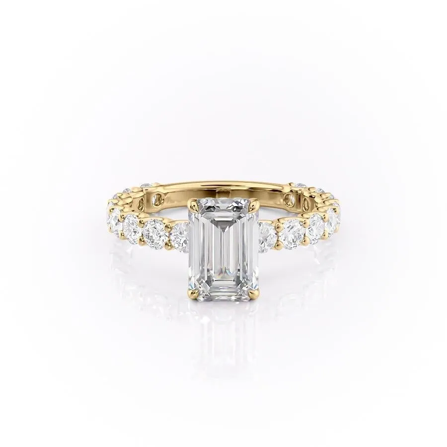 Emerald Cut Moissanite Stone Set Shoulders With Hidden Halo