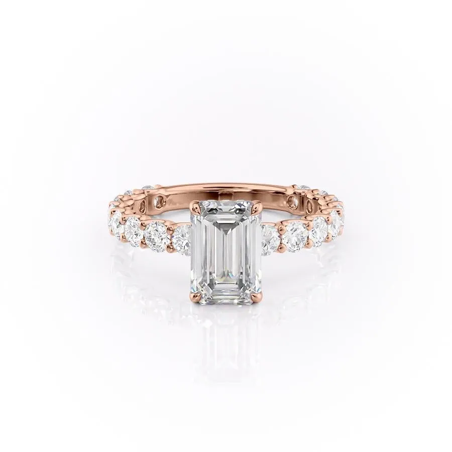 Emerald Cut Moissanite Stone Set Shoulders With Hidden Halo