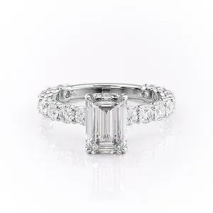 Emerald Cut Moissanite Stone Set Shoulders With Hidden Halo