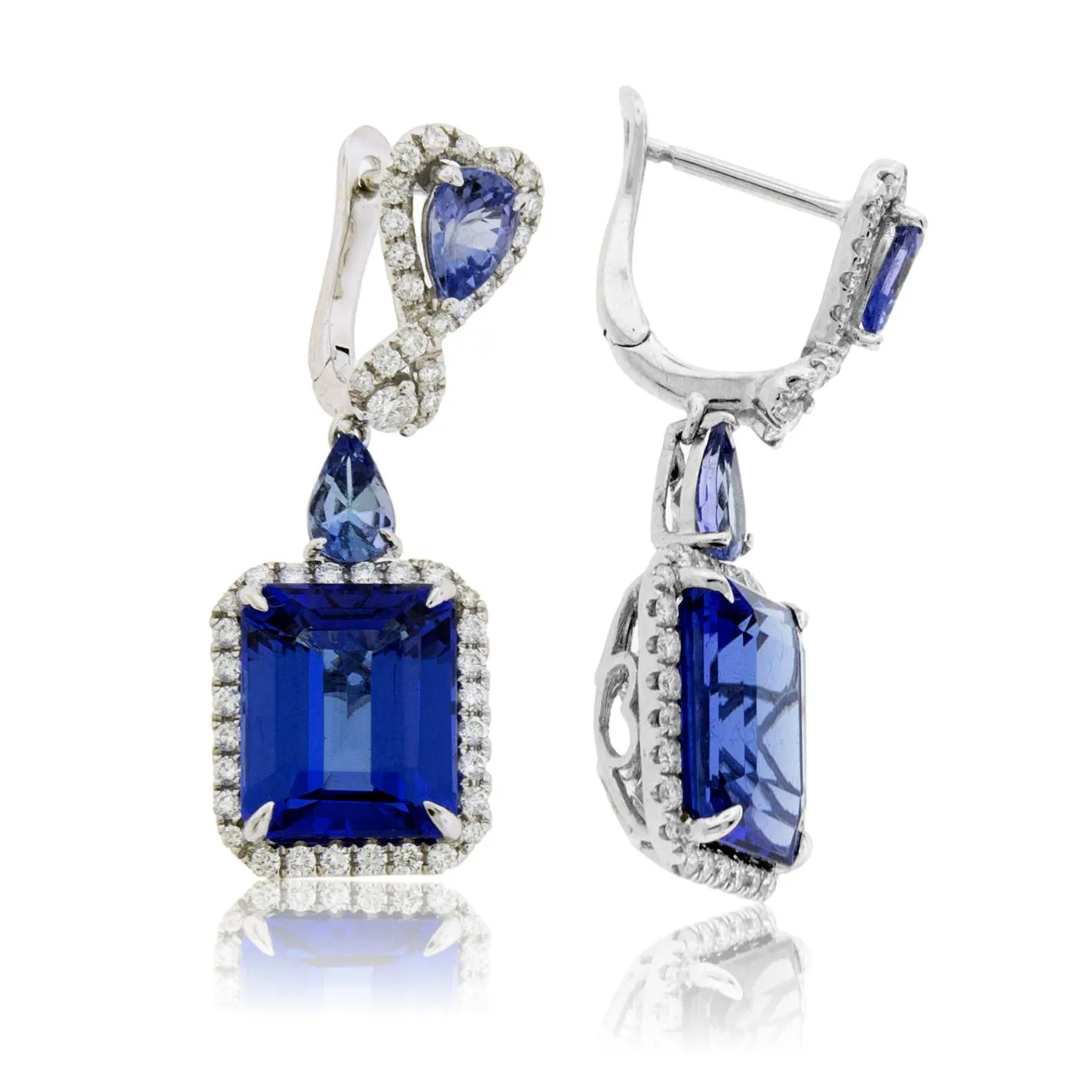 Emerald Cut Tanzanite, Tanzanite & Diamond Dangle Earrings