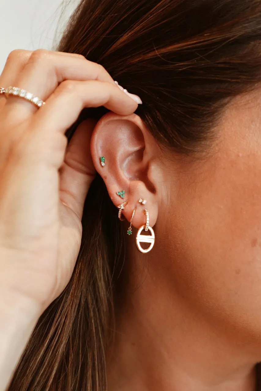 Emerald Drop 14k Gold Continuous Huggies