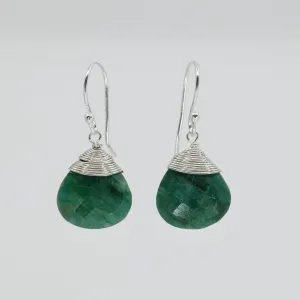 Emerald Drop Earrings | Handcrafted Sterling Silver Wire Wrapped Jewelry