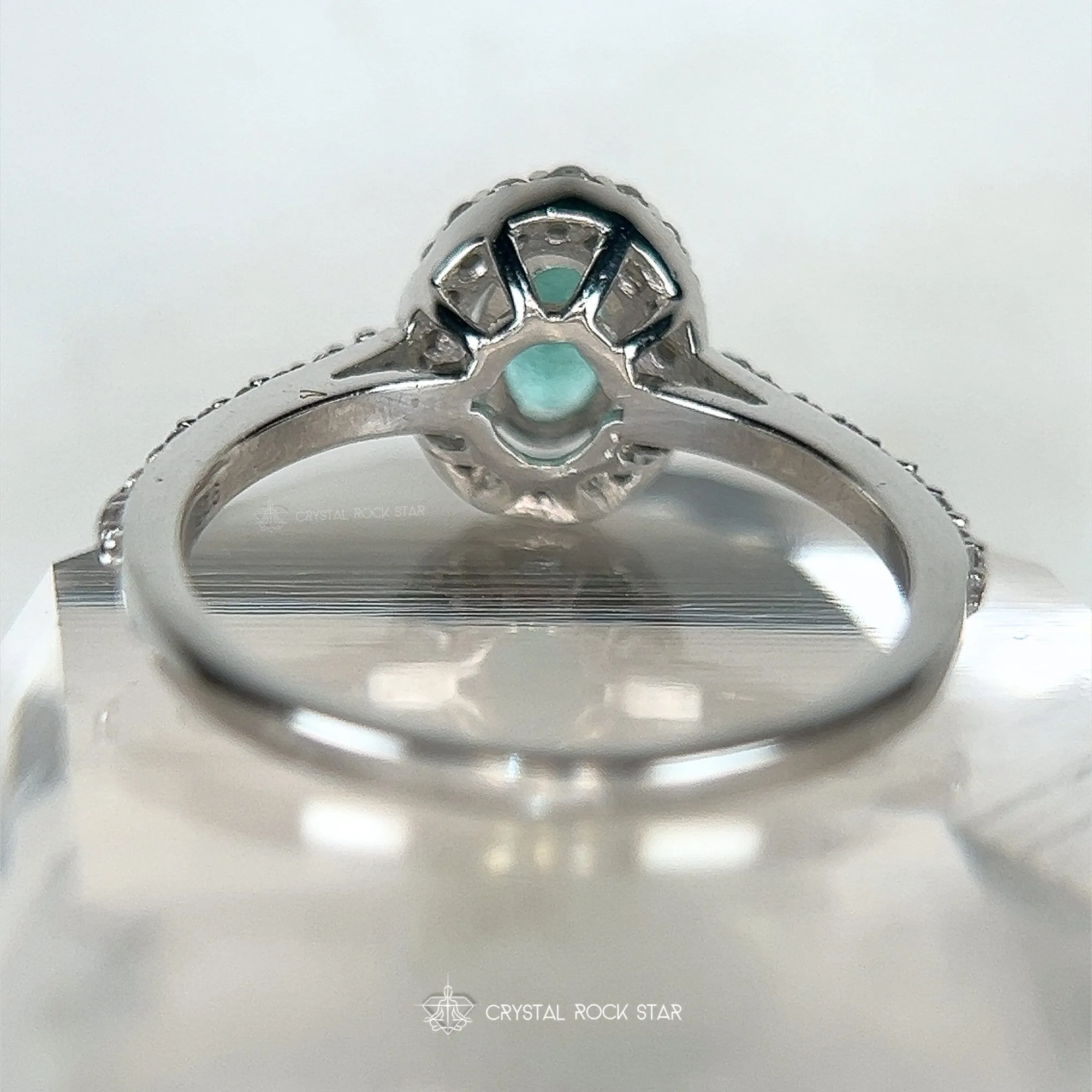 Emerald Halo Sterling Silver Pave Ring Size 7