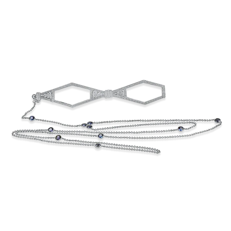 Estate Sterling Silver & 14k White Gold Antique Folding Opera Style Glasses Necklace