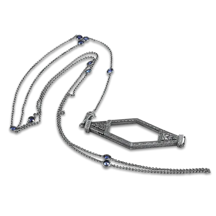 Estate Sterling Silver & 14k White Gold Antique Folding Opera Style Glasses Necklace