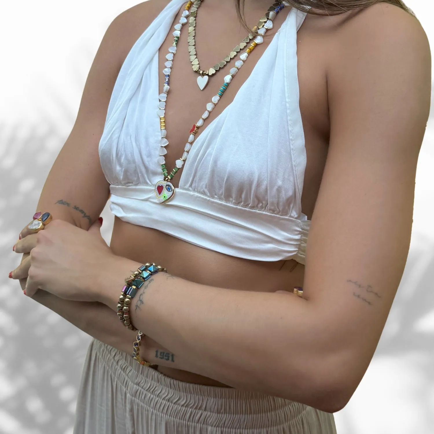 Evil Eye Charm Fashion Style Hematite Beaded Bracelet Set