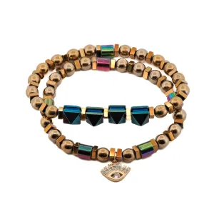 Evil Eye Charm Fashion Style Hematite Beaded Bracelet Set