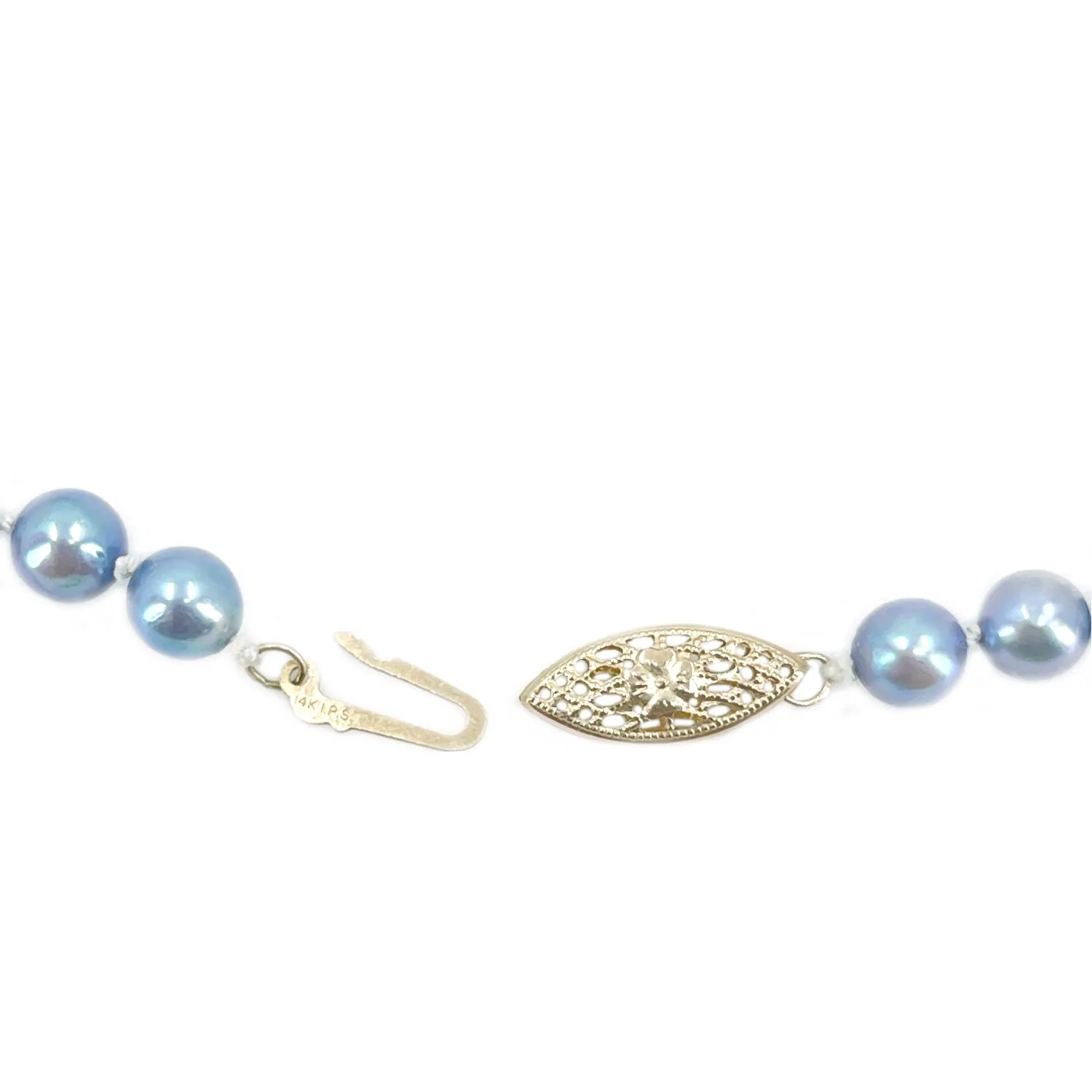 Flapper Blue Japanese Saltwater Akoya Cultured Pearl Opera Graduated Vintage Necklace - 14K Yellow Gold 49 Inch