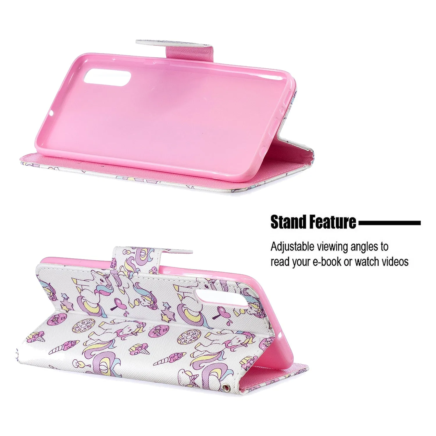 For Samsung A50/A70 Smartphone Case Overall Protective Phone Shell Lovely PU Leather Cellphone Cover with Card Slots  Ice cream unicorn