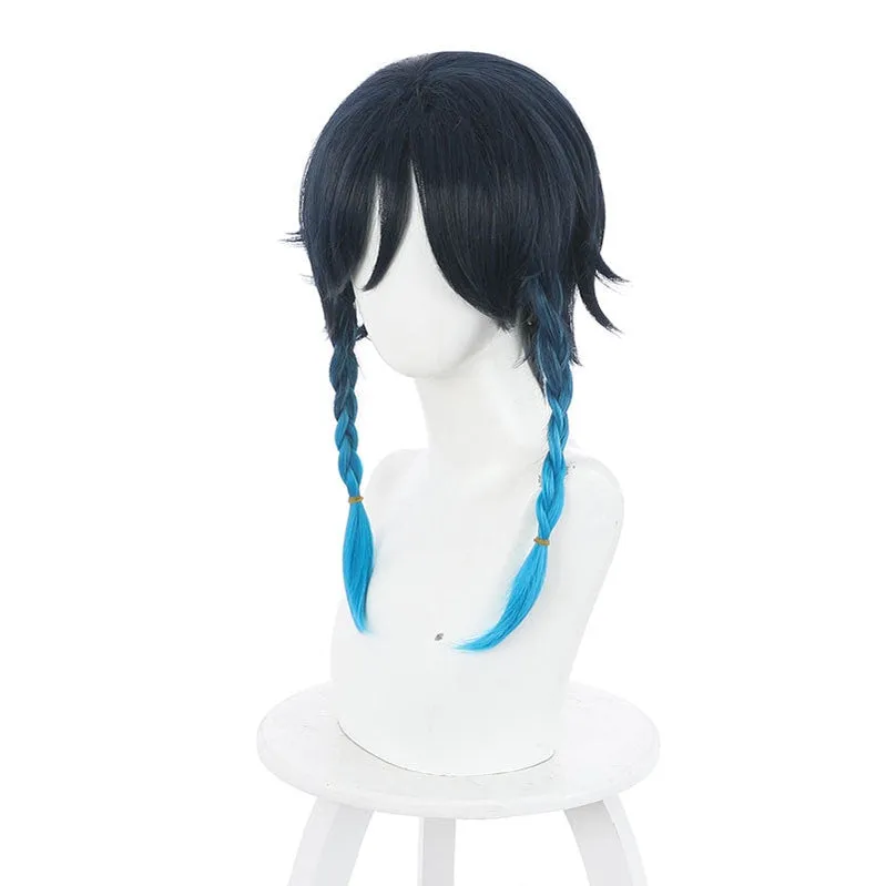 Game Genshin Impact Venti Gradient Blue Braided Cosplay Wig