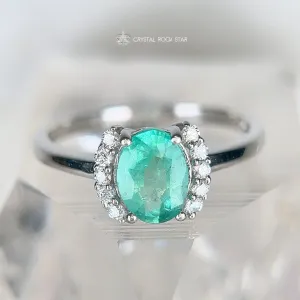 Genuine Emerald Sterling Silver Ring 1.1 ct Oval