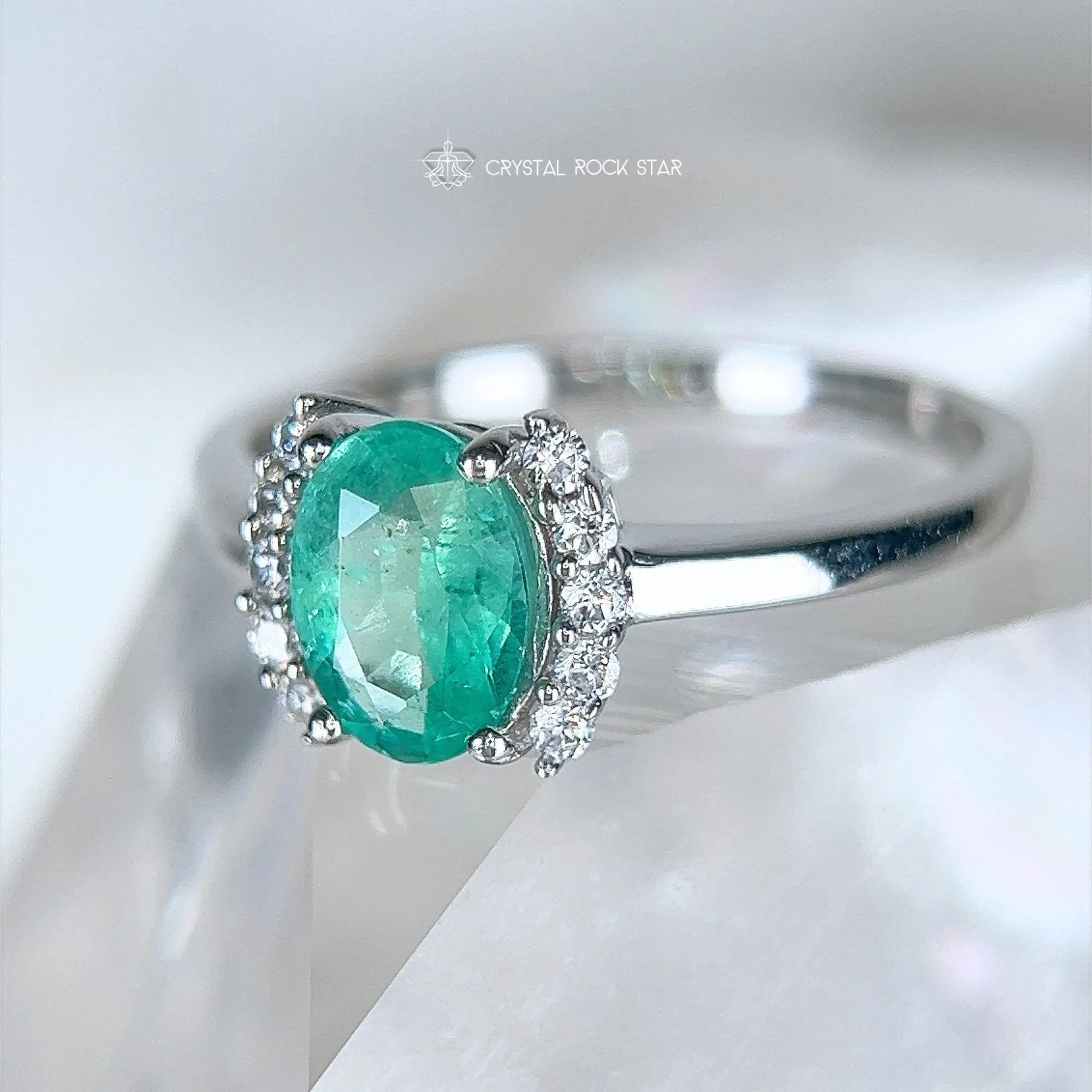Genuine Emerald Sterling Silver Ring 1.1 ct Oval