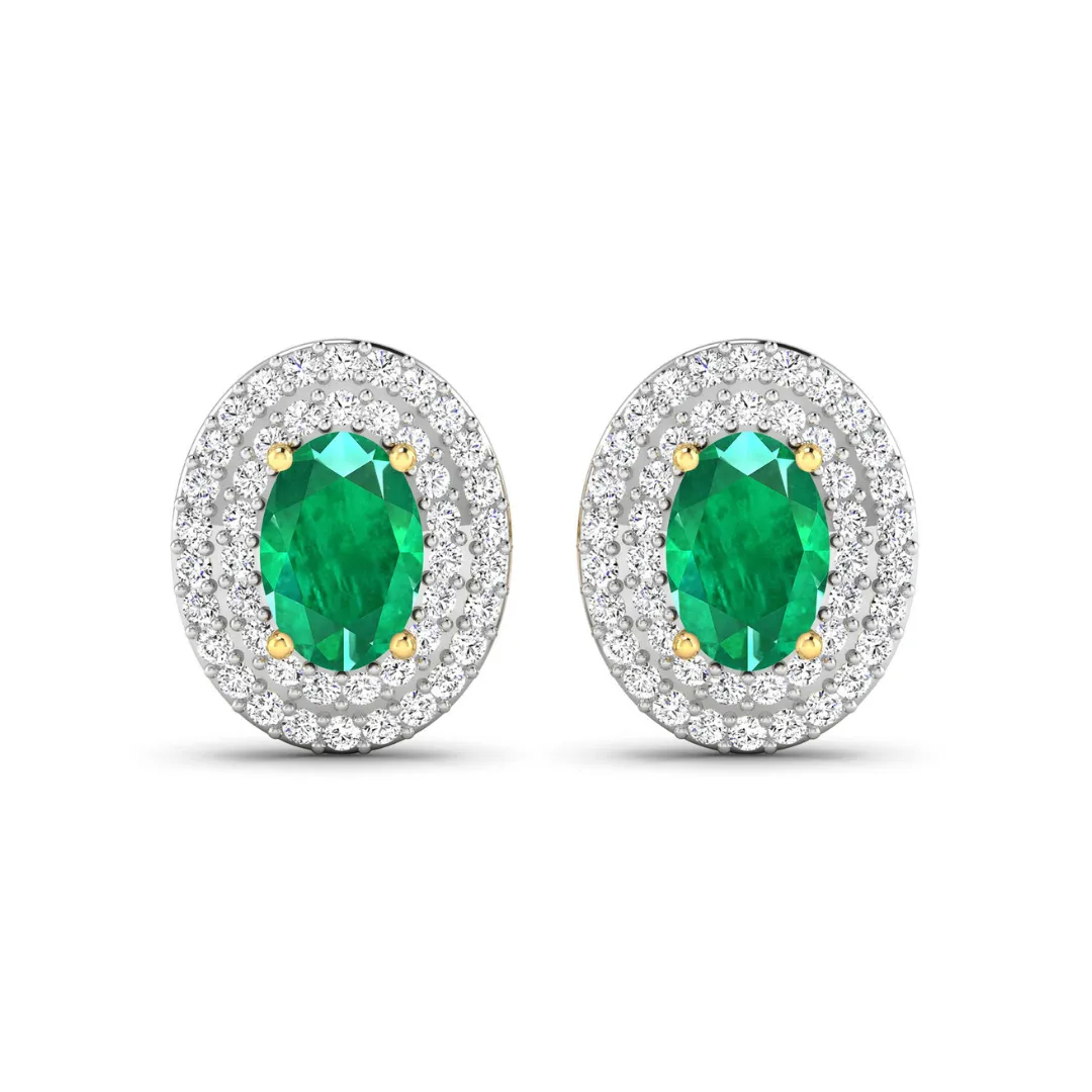 Genuine Zambian Emerald and Diamond Studs