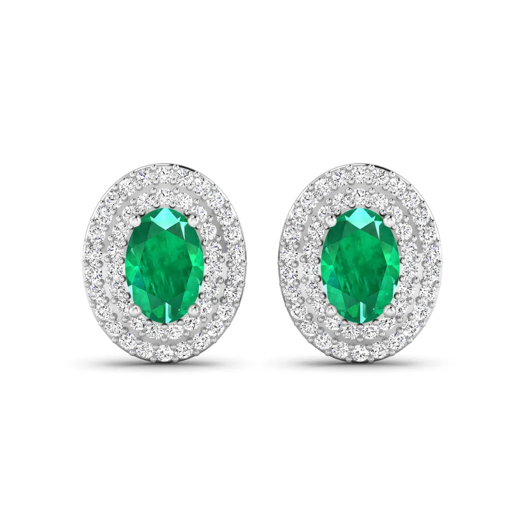 Genuine Zambian Emerald and Diamond Studs