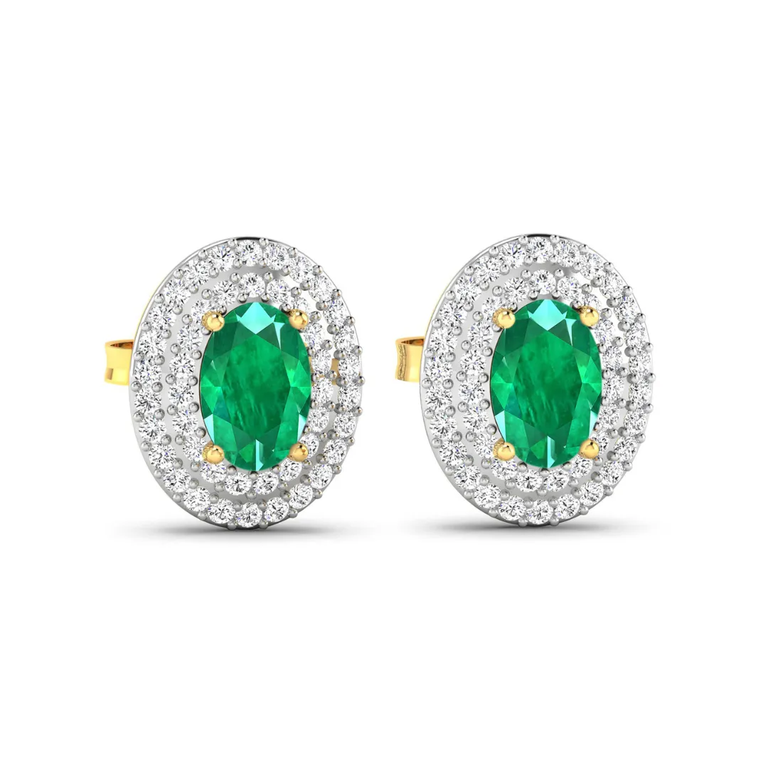 Genuine Zambian Emerald and Diamond Studs