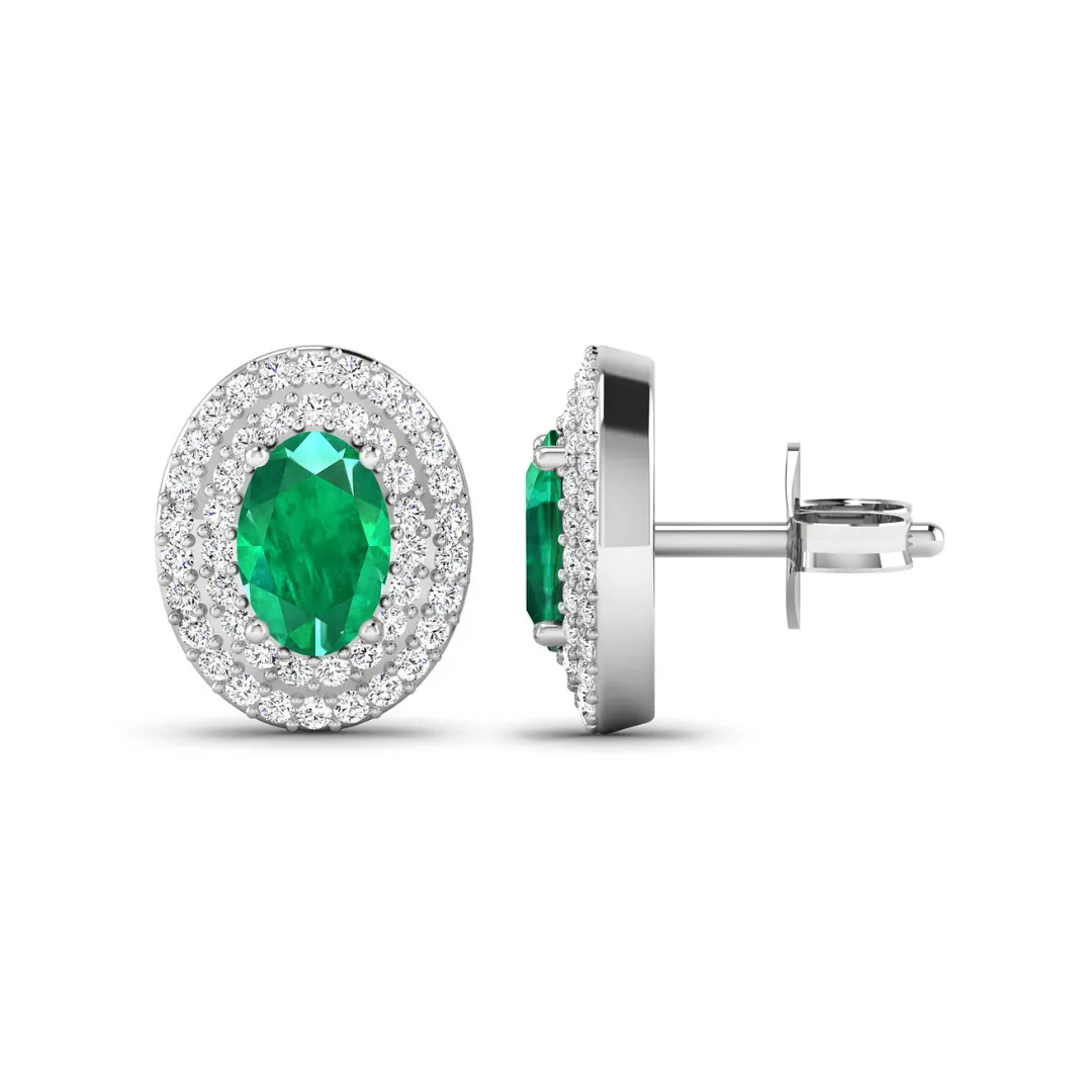 Genuine Zambian Emerald and Diamond Studs