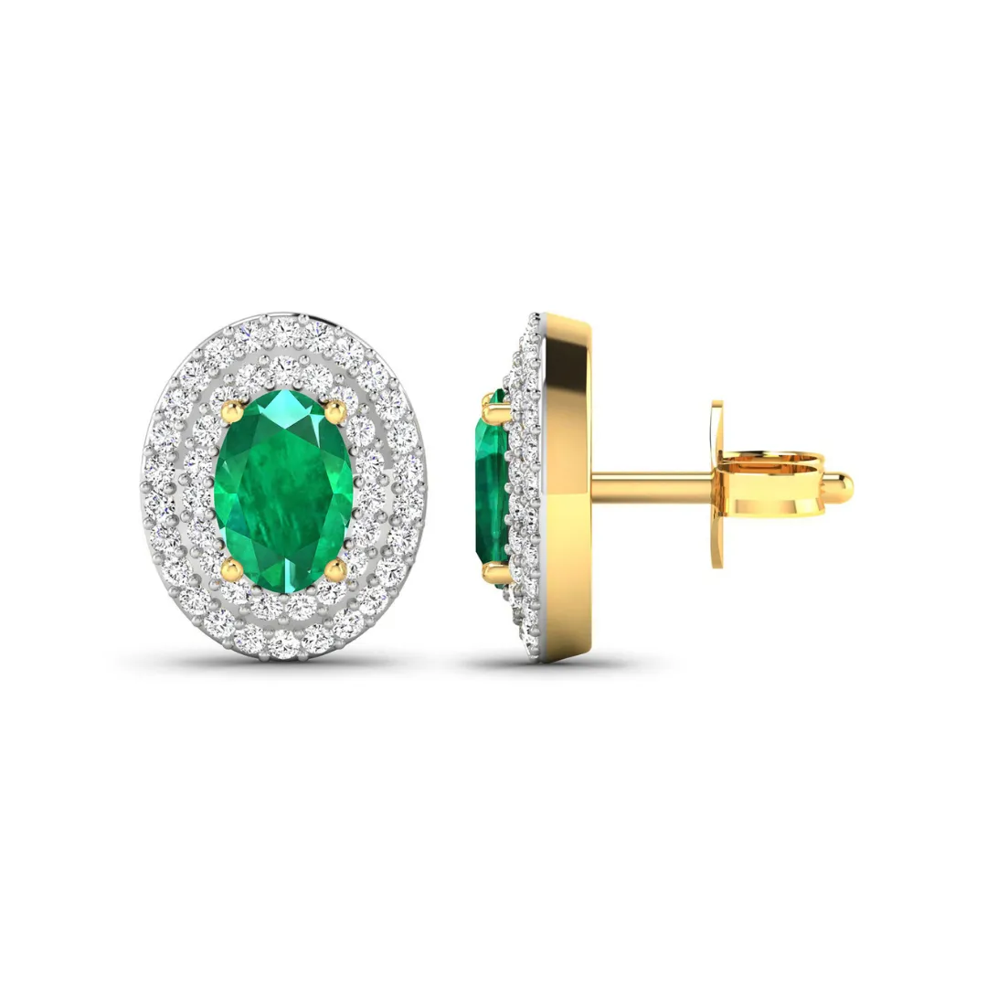 Genuine Zambian Emerald and Diamond Studs