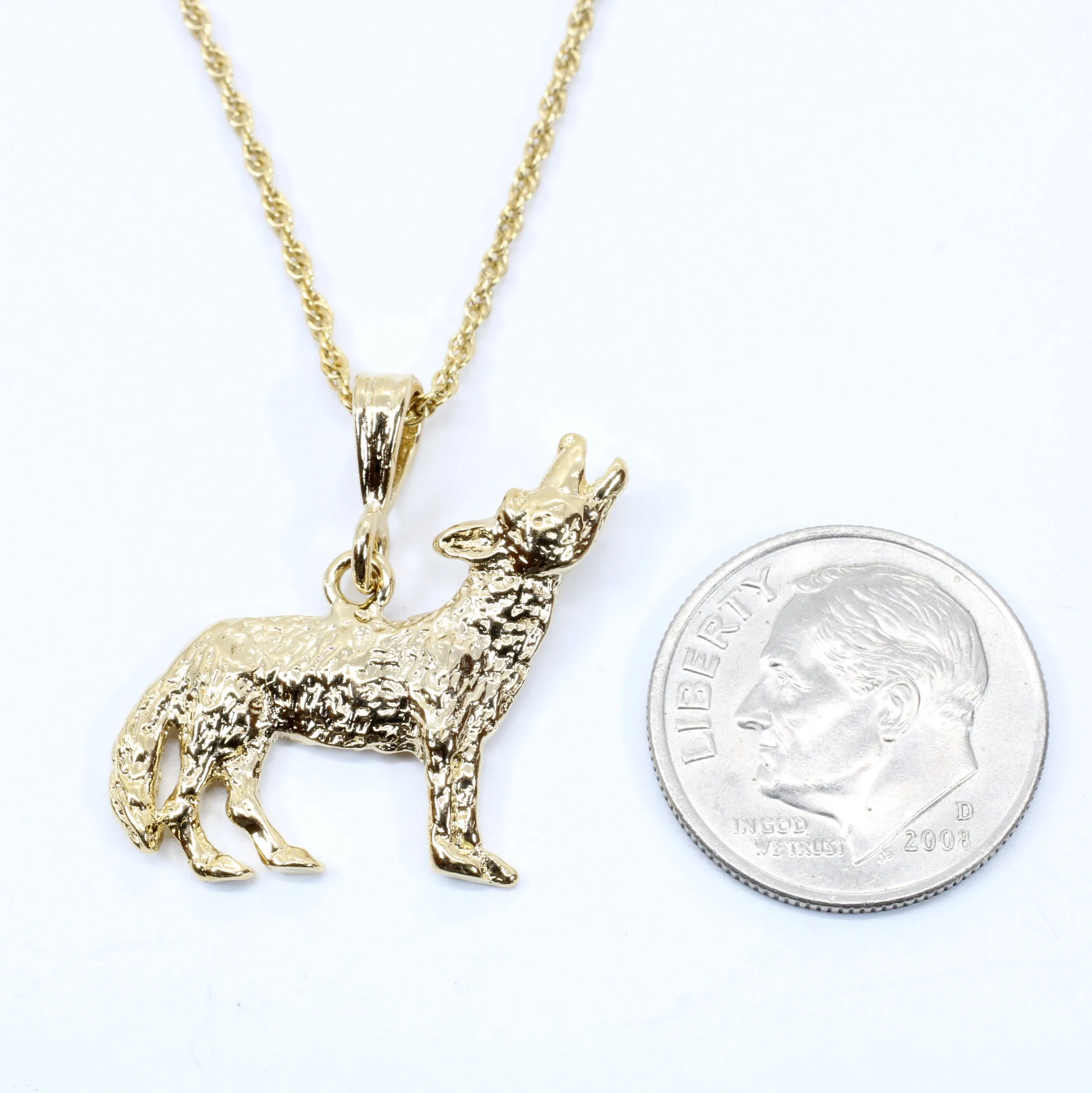 Gold Coyote Necklace with 14kt Gold Vermeil 2D Howling Coyote