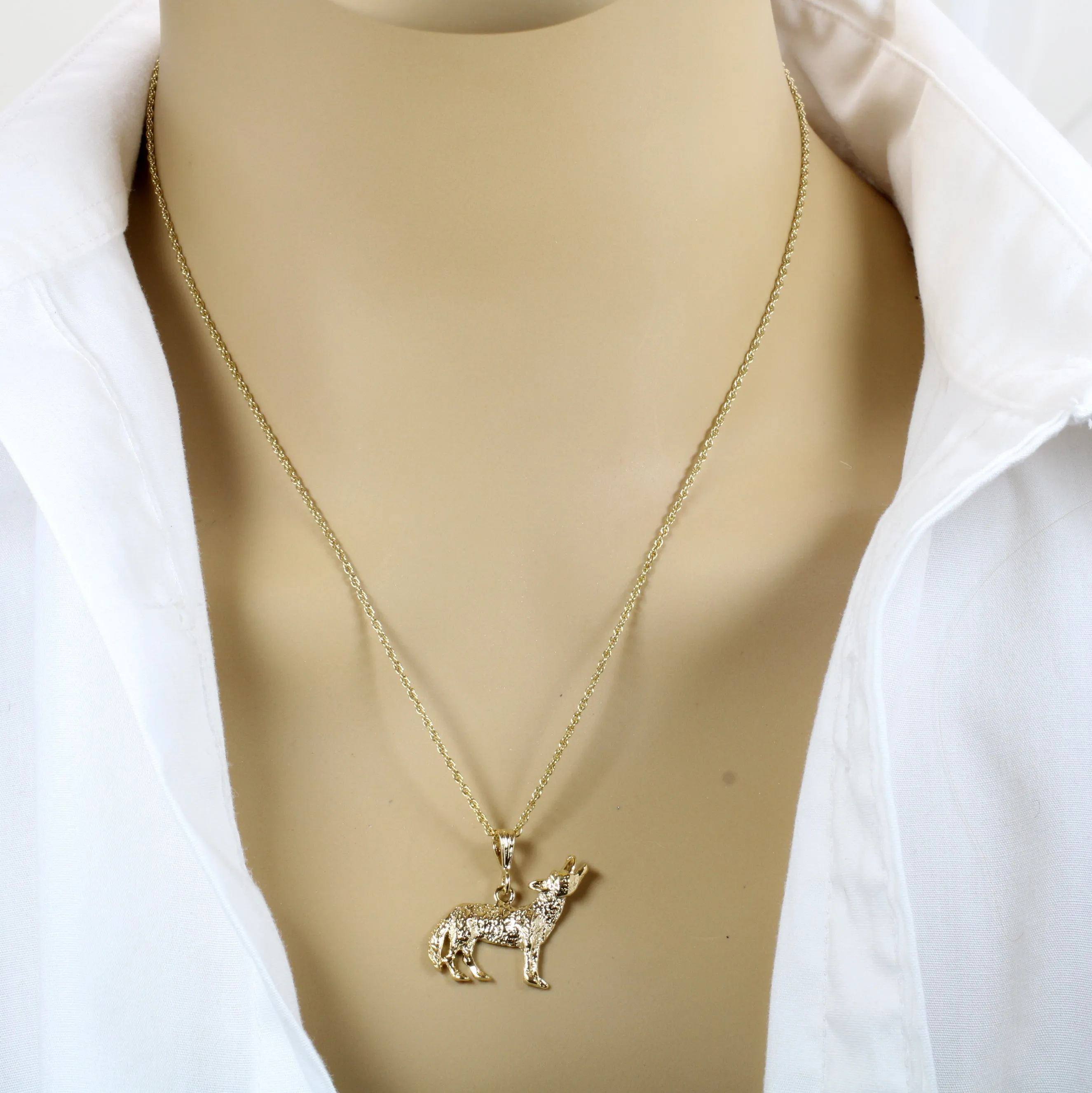 Gold Coyote Necklace with 14kt Gold Vermeil 2D Howling Coyote