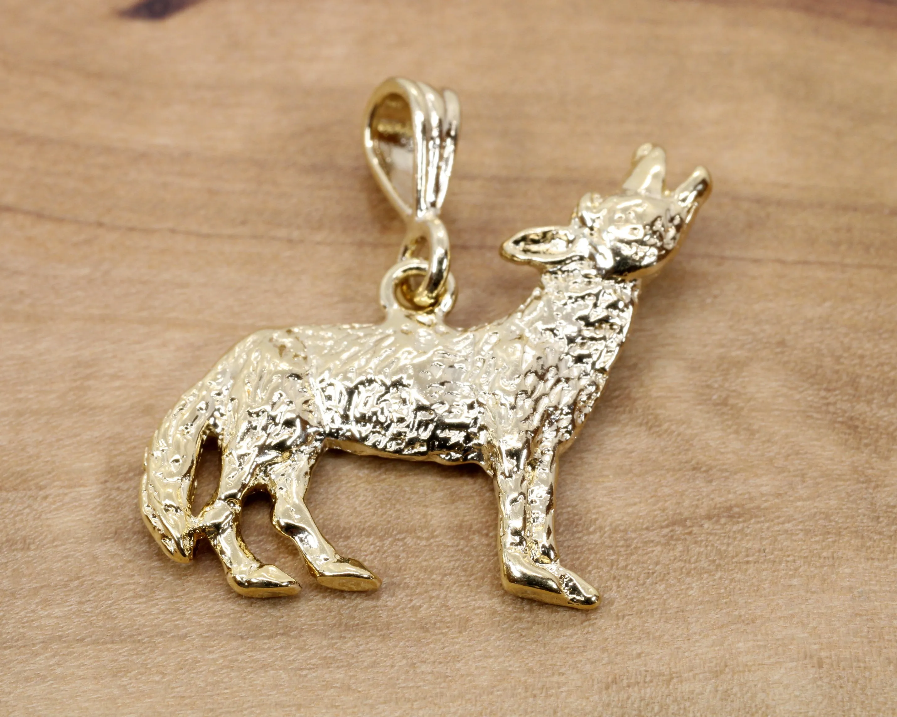 Gold Coyote Necklace with 14kt Gold Vermeil 2D Howling Coyote