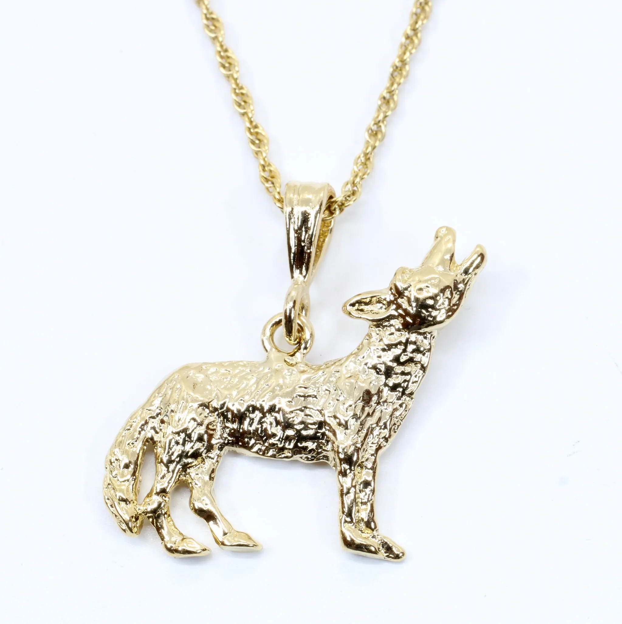 Gold Coyote Necklace with 14kt Gold Vermeil 2D Howling Coyote