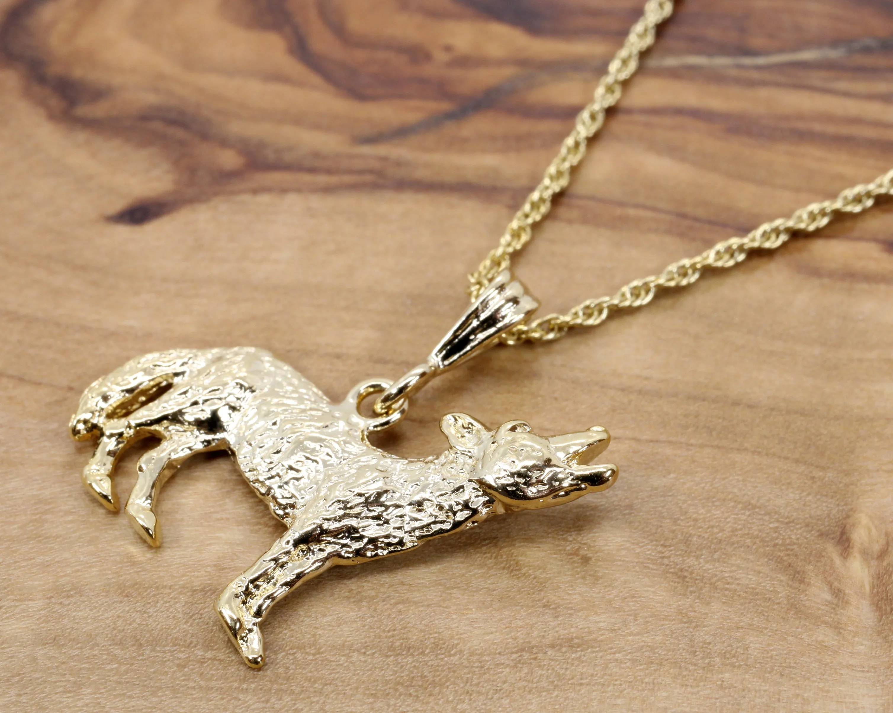 Gold Coyote Necklace with 14kt Gold Vermeil 2D Howling Coyote