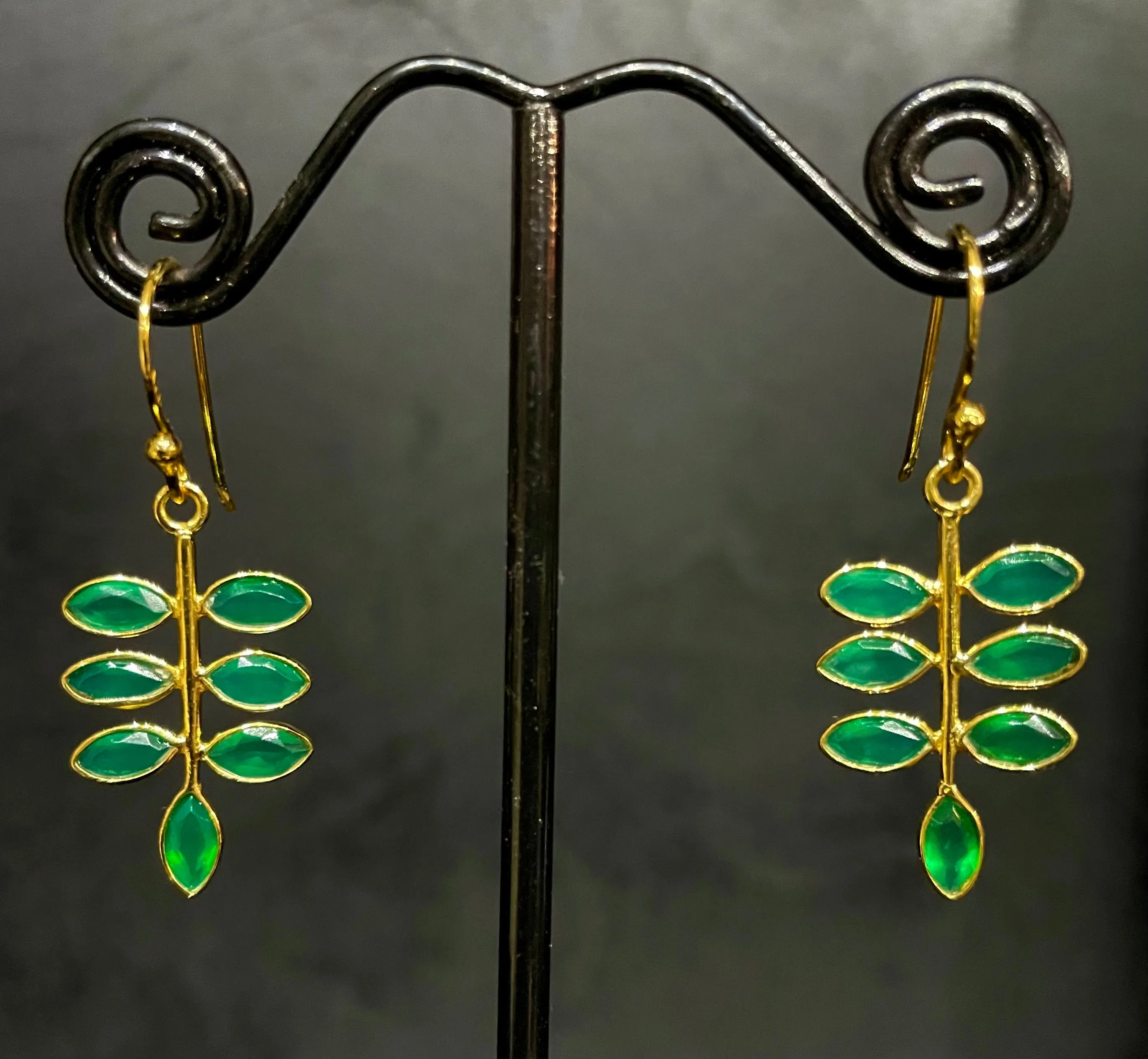 Gold Emerald Leaf Earrings