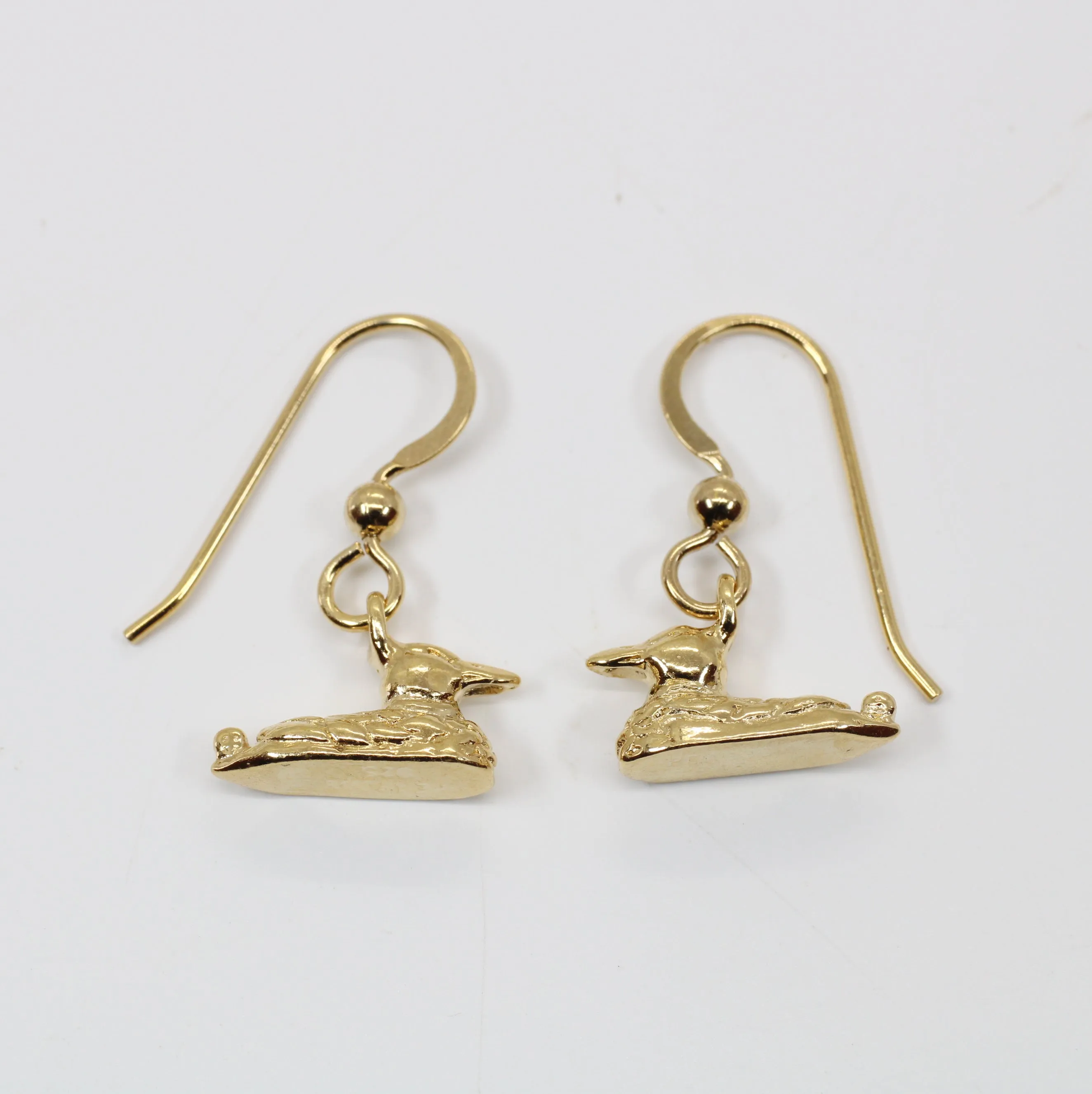 Gold Mallard Duck Dangle Earrings for her made in 14kt gold vermeil