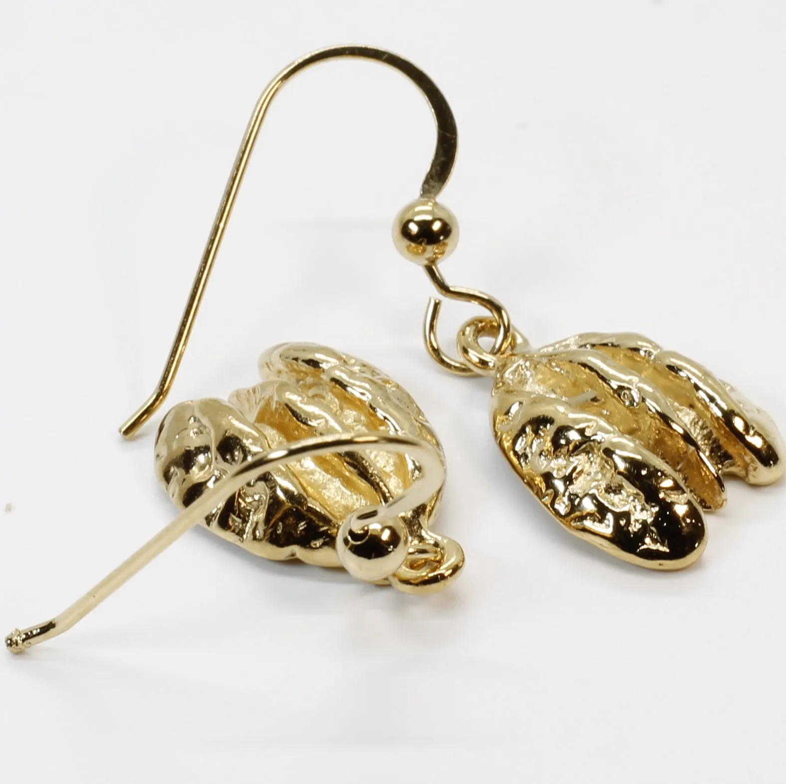 Gold Pecan Earrings Dangling on French Wires with Small Size Pecans