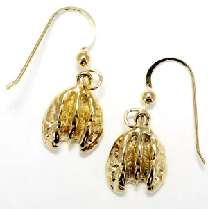 Gold Pecan Earrings Dangling on French Wires with Small Size Pecans