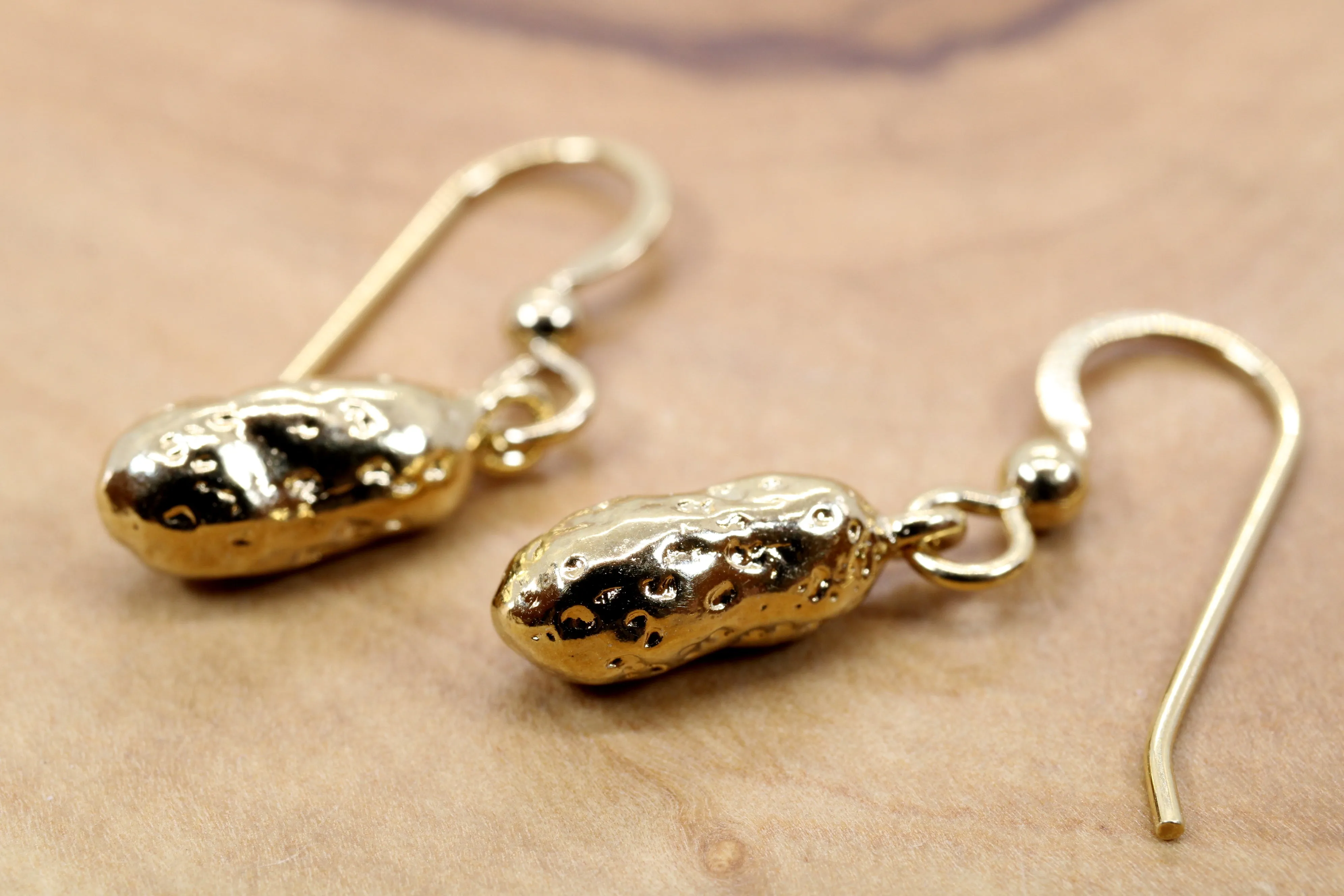Gold Russet Potato Earrings for her made in 14kt Gold Vermeil